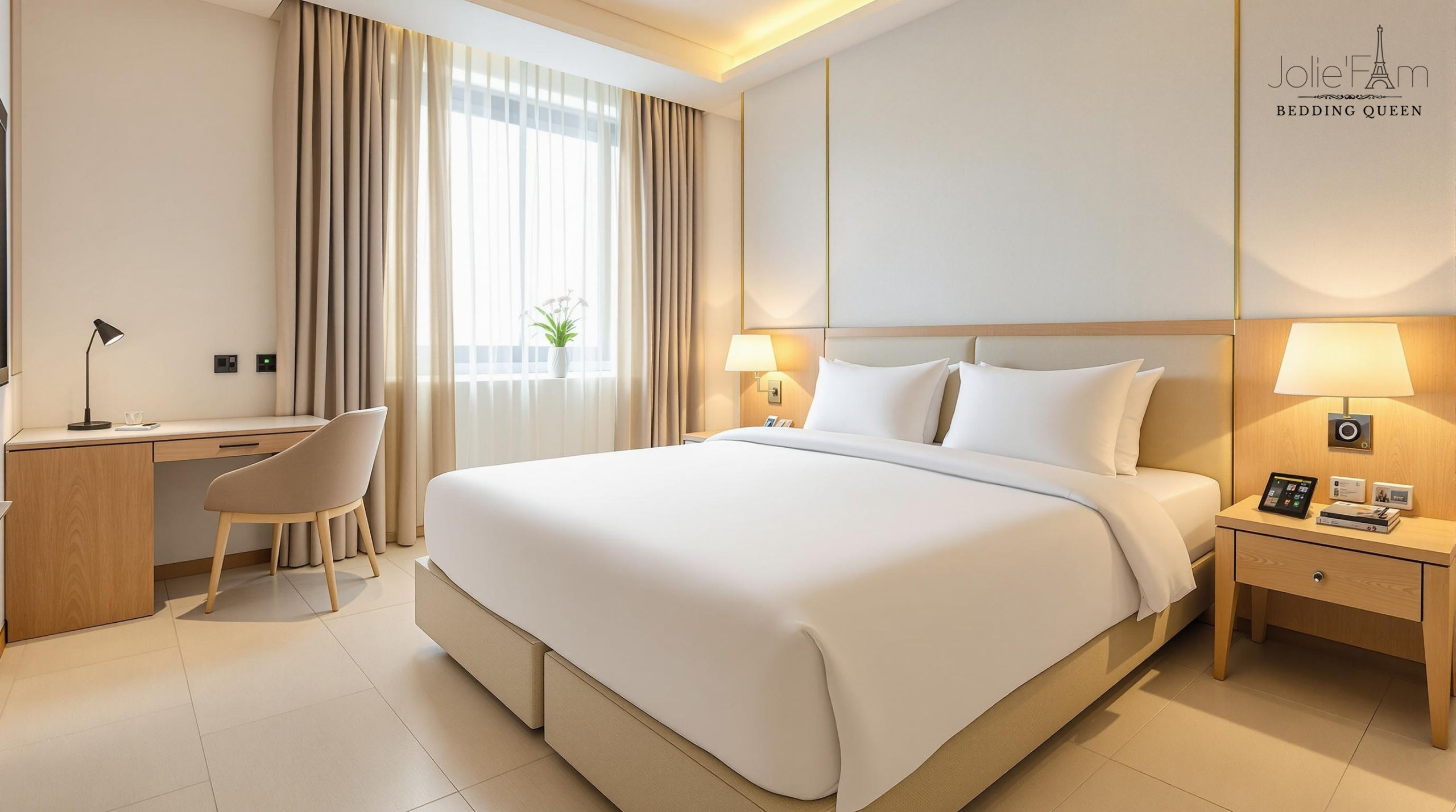 Tiêu chuẩn lựa chọn chăn ga gối đệm cho khách sạn 3-5 sao 17 Chăn ga gối khách sạn - CVC T200 trắng trơn Jolie'Fam