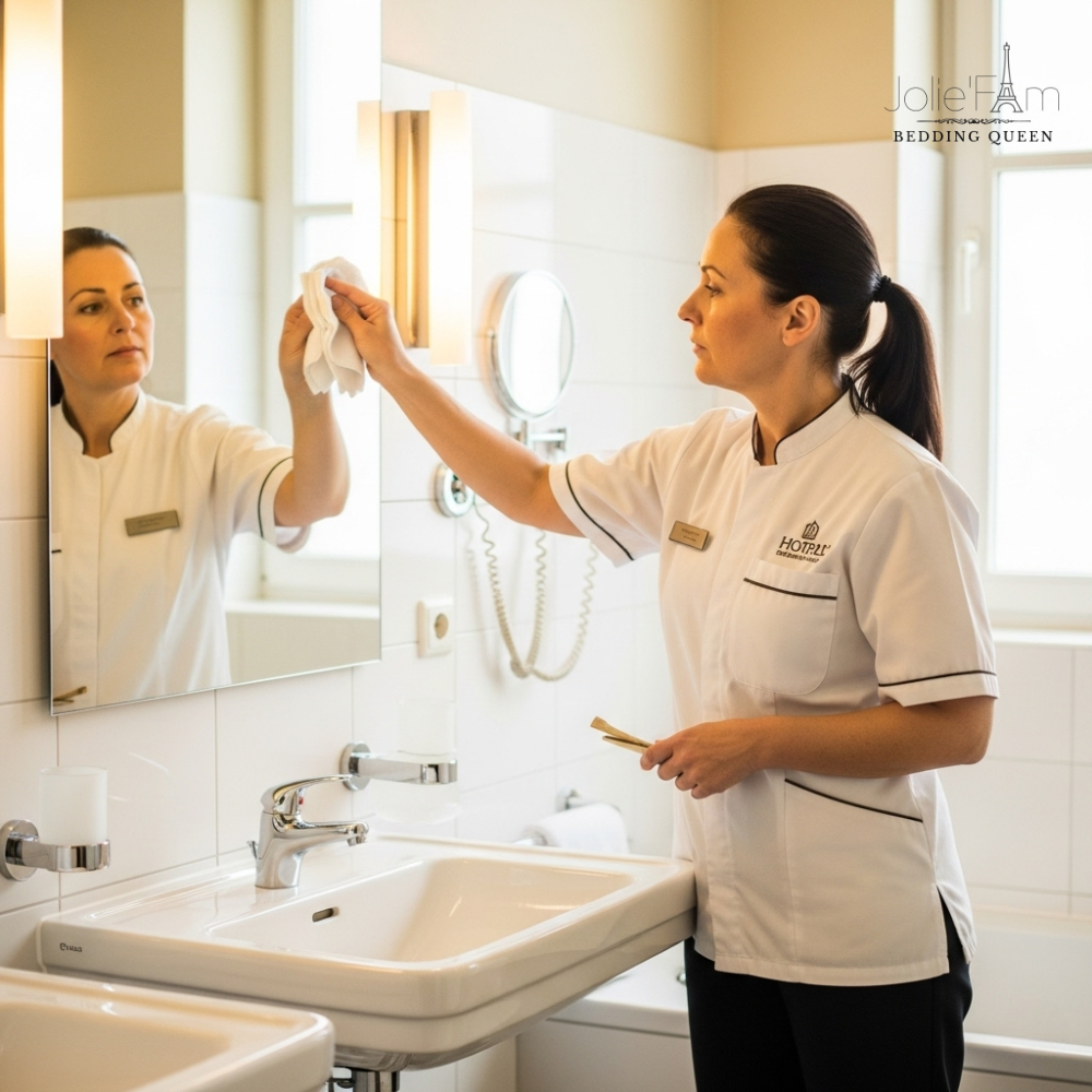 nhân viên buồng phòng nên dùng khăn khô lau toàn bộ bề mặt gương/kính