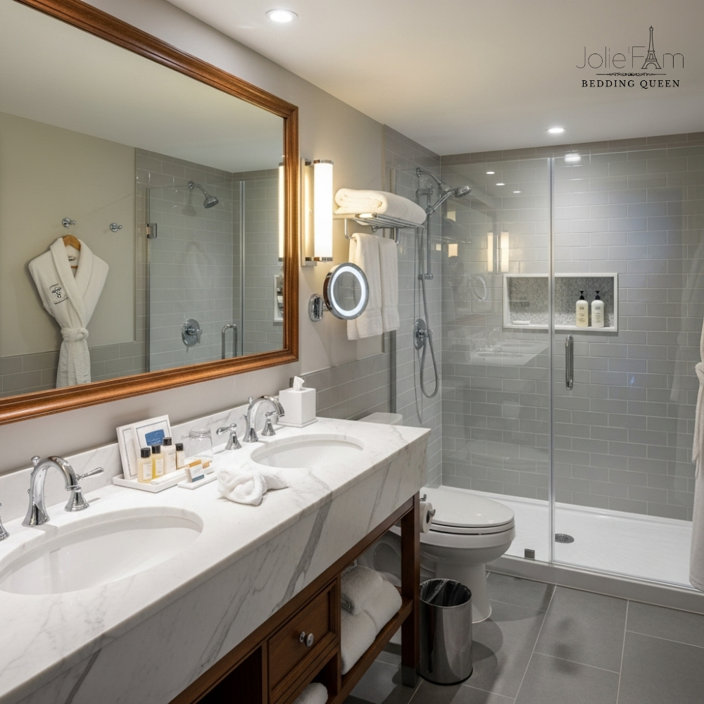 Setup phòng ngủ khách sạn cần những gì? Danh sách đầy đủ 21 Các vật liệu sử dụng trong phòng tắm nên chống thấm nước và chống trơn trượt