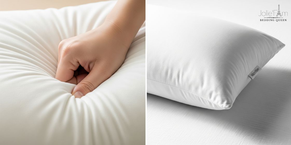 Ruột gối của Jolie’Fam có tùy chọn chất liệu bông hoặc microfiber, lựa chọn về kích thước và độ dày khác nhau.