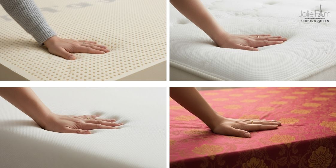 So sánh cấu trúc bên trong của 4 loại đệm: Bông ép, Lò xo, Foam và Cao su thiên nhiên.