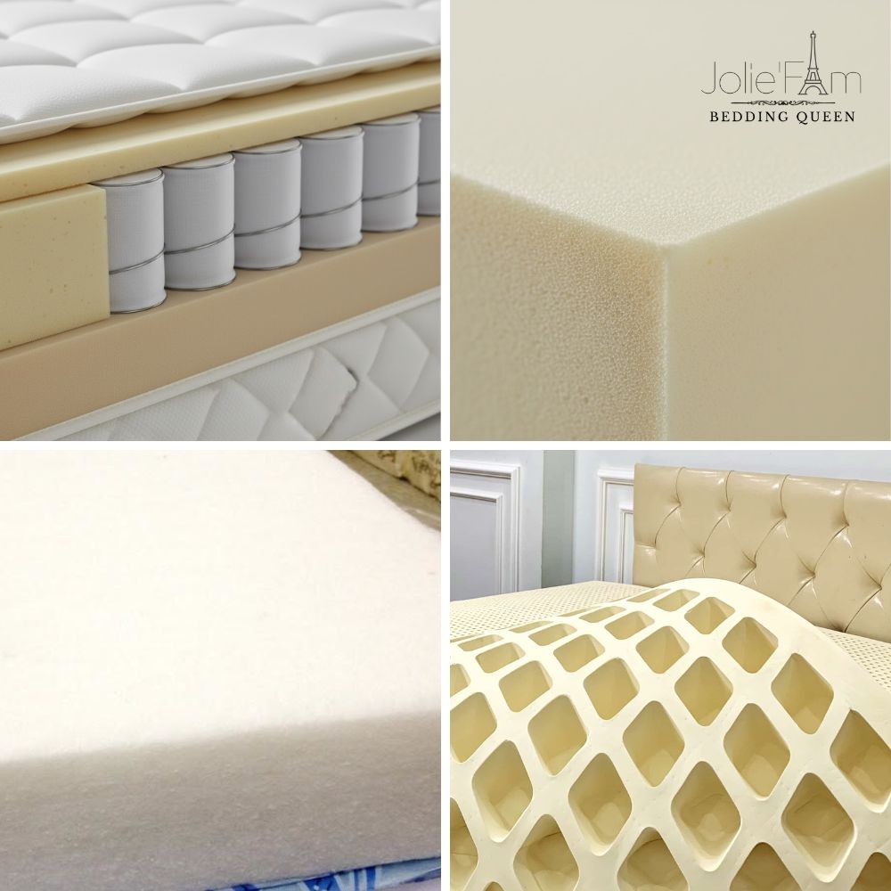 So sánh 4 chất liệu đệm phổ biến: bông ép, lò xo, foam và cao su thiên nhiên về độ bền, giá cả và sự thoải mái.