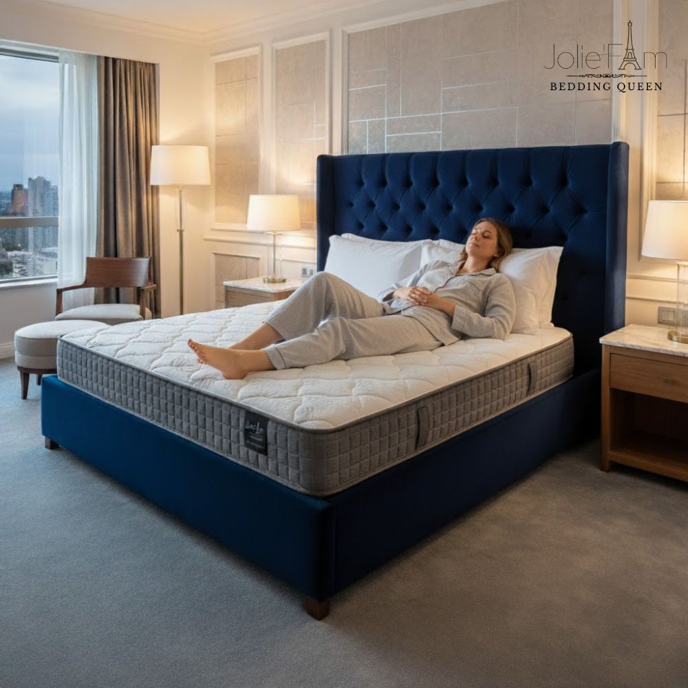 Giường ngủ khách sạn 5 sao sang trọng được trang bị đệm và chăn ga gối cao cấp từ xưởng sản xuất Joliefam.