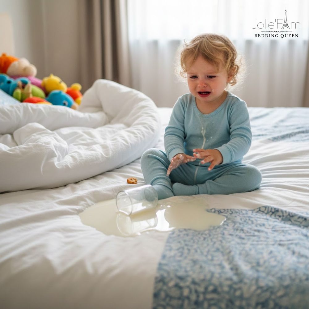 Chăn Ga Gối Đệm Khách Sạn Có Phù Hợp Cho Nhà Có Trẻ Nhỏ? 5 Nuôi con nhỏ đồng nghĩa với việc bạn phải đối mặt với “cuộc chiến” giặt giũ không hồi kết: vết sữa, đồ ăn, hay những “tai nạn” bất ngờ của bé.