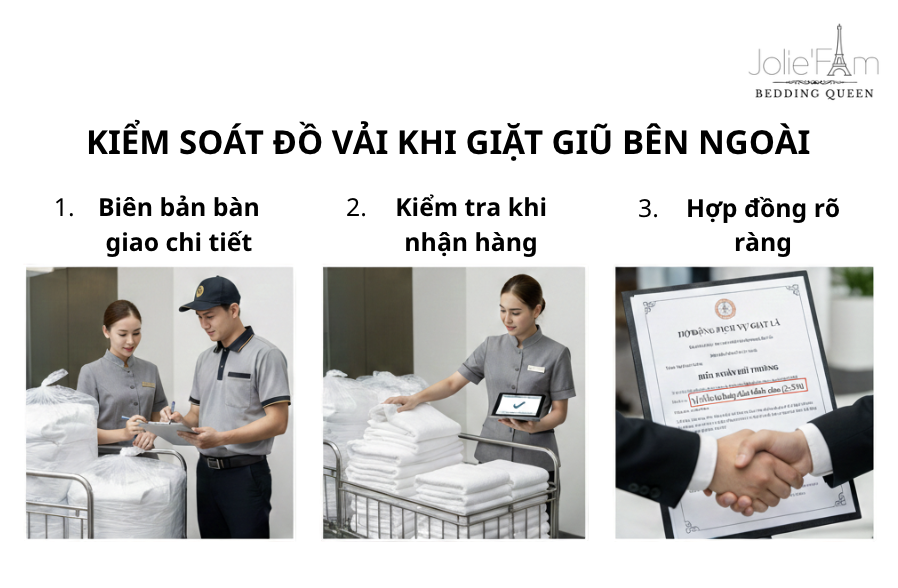 Bàn giao rõ ràng – kiểm đếm minh bạch – ràng buộc trách nhiệm. Đó là 3 nguyên tắc vàng để kiểm soát đồ vải khi gửi giặt ngoài và bảo vệ tài sản của khách sạn.